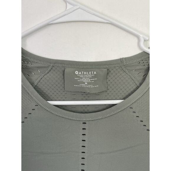ATHLETA Foothill Tee Top Olive Green Laser Cut Wicking Short Sleeve Medium - Picture 4 of 9